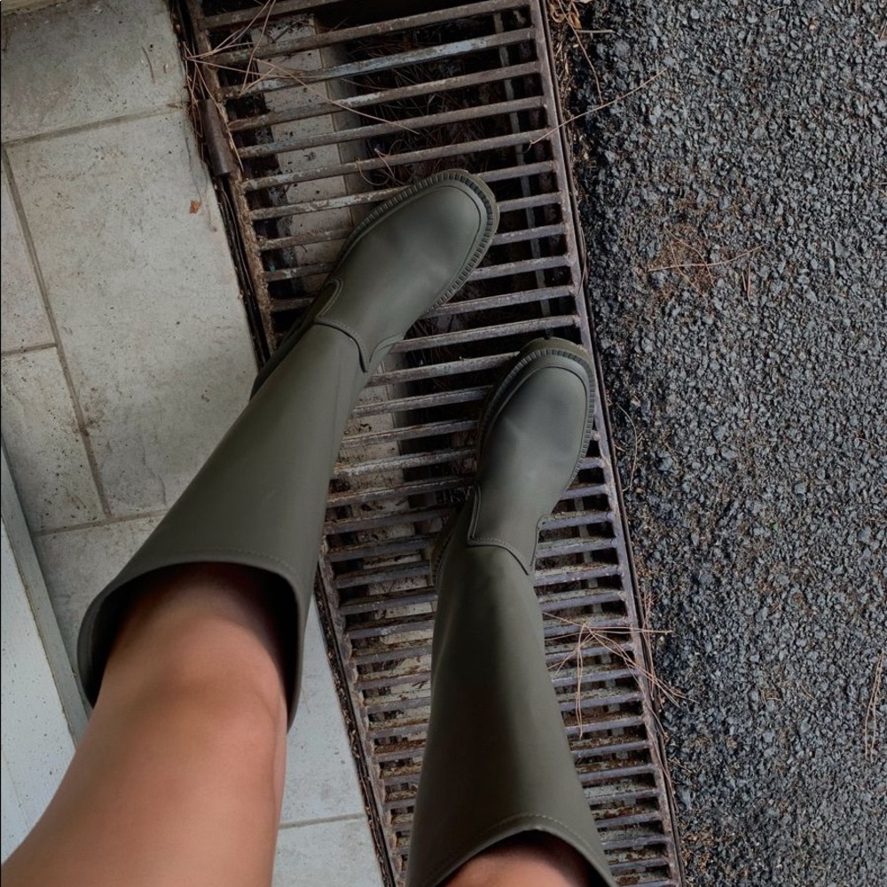 ZARA | Low Heel Rubberized Lug Sole Tall Boots